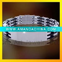 Wholesale 2011 hot 316 Stainless Steel big bracelets with rubbers,paypal accepted