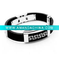 Wholesale Striped Stainless Steel and Rubber Bracelet