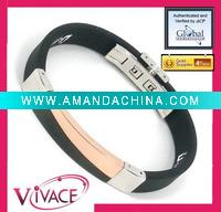 Wholesale Black rubber bracelet with stainless steel