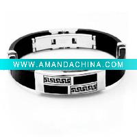 Wholesale Greek Key Stainless Steel & Rubber Bracelet