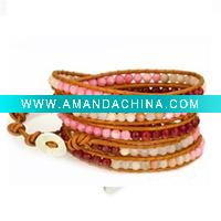 Wholesale Orange Mix Wrap Bracelet on Copper Leather