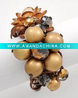 Wholesale Copper Tone Gold Synthetic Pearls Cocoa Acrylics Lead nickel Compliant Lobster-claw Closure Flower Bracelet