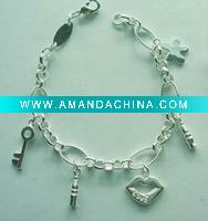 Wholesale Silver plated fashion copper bracelet with pendant