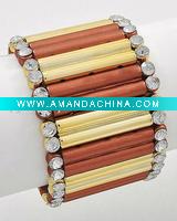 Wholesale Copper & Gold / Metal Finish Acrylics / Clear Rhinestones / Lead&nickel Compliant / Stretch Bracelet