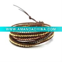 Wholesale Beaded Woven Leather Wrap Bracelet