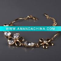 Wholesale 2011 fashion copper alloy bracelet zircon flower bangle gold&silver jewelry