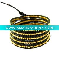 Wholesale UBJ-0029 gold beaded turquoise leather wrap bracelet