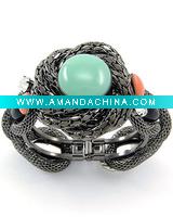 Wholesale WLBGL-2117 -Hematite Tone Mesh Turquoise Acrylic Lead Compliant Fold-over Bracelet