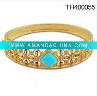 Wholesale Gold Plated Turquoise & Coffee Stone Wide Bangle Bracelet
