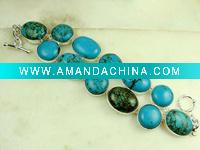 Wholesale Turquoise bracelet Pure Handmade Blue Gemstone Fashion Silver Bracelet