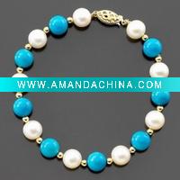 Wholesale 14k Gold Turquoise & Cultured Freshwater Pearl Bracelet