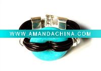 Wholesale 2011 Fashionable Black Leather Cord Bracelet natural turquoise bangels