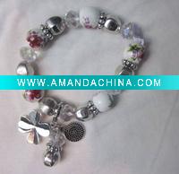 Wholesale silver plated beaded elastic bracelet