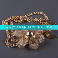 Wholesale 2011 fashion copper alloy bracelet zircon flower bangle gold&silver plating jewelry