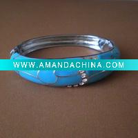 Wholesale Fashion alloy enamel bangle with turquoise enamel and rhodium plating