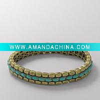 Wholesale WLBRL-2244-gold tone Square Turquoise Stretch Bracelet
