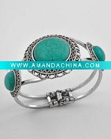 Wholesale Silvertone / Turquoise Gemstones / Fold-over Bracelet