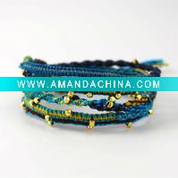 Wholesale UBJ-0074 Turquoise Mixed Braided Cotton Cord Wrap Bracelet