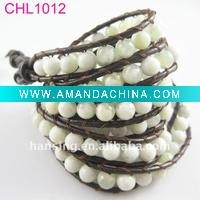 Wholesale Natural semi-precious stone chan luu 5 leather wrap bracelet