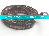Wholesale engraved leather bracelets, combined with gemstone beads, fashoin bracelets