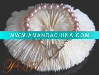 Wholesale B142 romantic purple 7-8mm round pearl bracelet with heart shape clasp