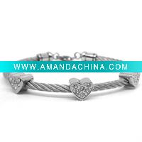 Wholesale Mens Cable wire bracelet with heart charm