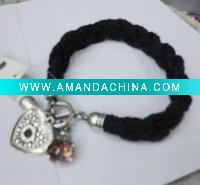 Wholesale high quality braided wool bracelet heart charm bracelet