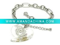 Wholesale Crystal and lucite heart charm bracelet