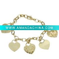 Wholesale 14k Gold over Silver 'Love' Hearts Charm Bracelet