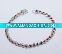 Wholesale 925 silver bracelet ,silver bracelet with red crystal in heart shape ,fashion bracelet