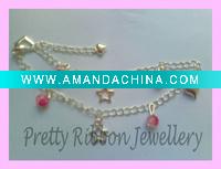 Wholesale pretty pink charm star and heart anklet bracelet