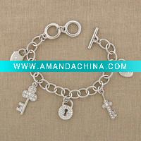 Wholesale Bracelet, Heart Key Lock Charms Bracelet