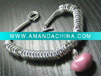 Wholesale silver snake chain pink heart charm multi ring s toggle bracelet 7.5"