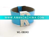 Wholesale blue leather bracelet with crystal