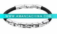 Wholesale B419 stainless steel logo bar leather bracelet