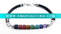 Wholesale Black Leather Sterling Silver Chakra Balancing Bracelets