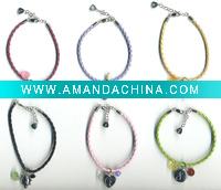 Wholesale Sterling silver braided bracelet with charm