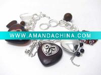 Wholesale Wood and multi metal bangle and stretch bracelet set