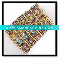 Wholesale fashion 5rows stretch colorful crystal diamond wedding wide men bangle bracelet