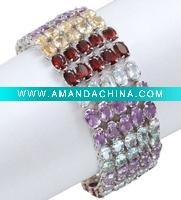 Wholesale 925 Sterling Silver Designer 5 Line Multi-Gemstone Tennis Bracelet