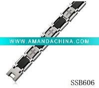 Wholesale black link and diamond cross stainless steel bracelet