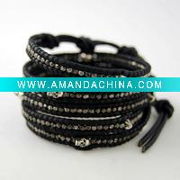 Wholesale UBJ-0084 gunmetal nugget leather wrap bracelet