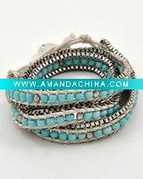 Wholesale Burnished Silver Tone / Turquoise Acrylic Bead / Lead Compliant / Toggle Wrap Style Bracelet