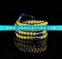 Wholesale Wholesale Topaz Black Leather Wrap Bracelet
