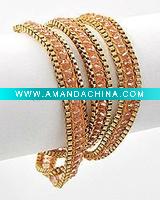 Wholesale Gold Tone / L.rose Glass Crystal / Lead Compliant / Toggle Wrap Style Bracelet