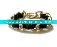 Wholesale leather beaded wrap bracelets with alloy accessory