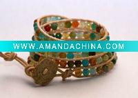 Wholesale Famous designer chann luu geuine leather colorful natural stone wrap bracelet wrap bracelet