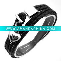 Wholesale Top 1 black color leather braided bracelets