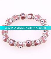 Wholesale (10mm Dia)Murano Glass Beads & Crystal Accents Evil Eye Stretch Bracelet