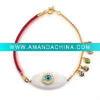 Wholesale gold evil eye leather charm bracelet